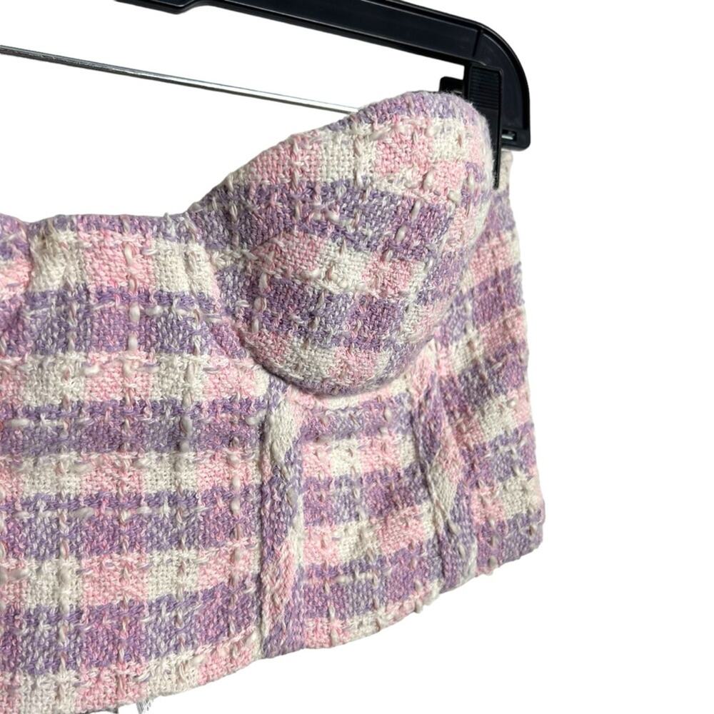 ZARA pink purple & white Tweed Crop Top Bustier M NWT - Picture 3 of 12